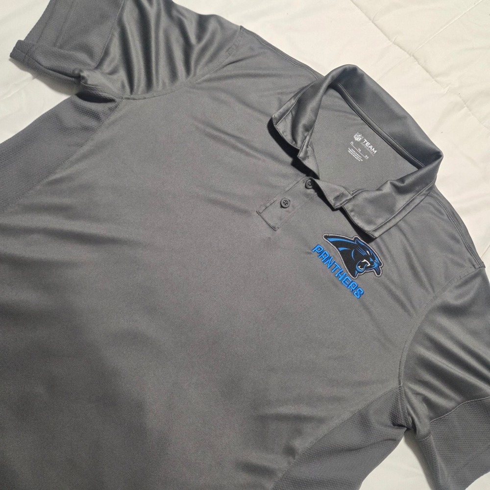 NFL Team Apparel Carolina Panthers Polo Shirt Mens XL Gray Performance Golf Tee